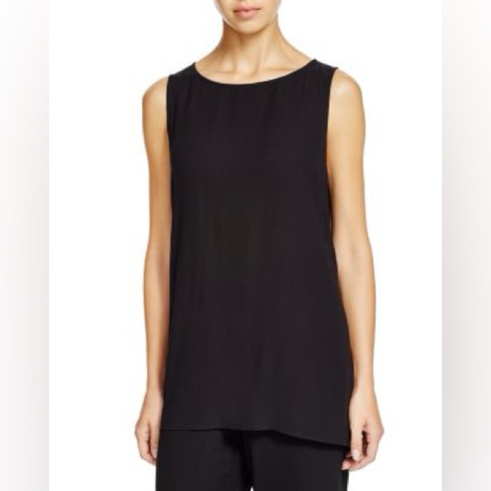 Eileen Fisher The Longline Silk Tank Top in Black, Petite Small